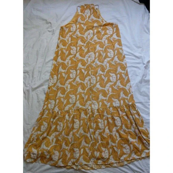 Nine West Textured Tiered Dress Sleeveless Yellow Summer Lined Womens Large - Picture 10 of 14